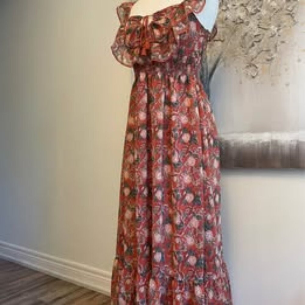 Size Small Midi/Maxi dress with shirring below bust. Feminine detail. Paid $158.